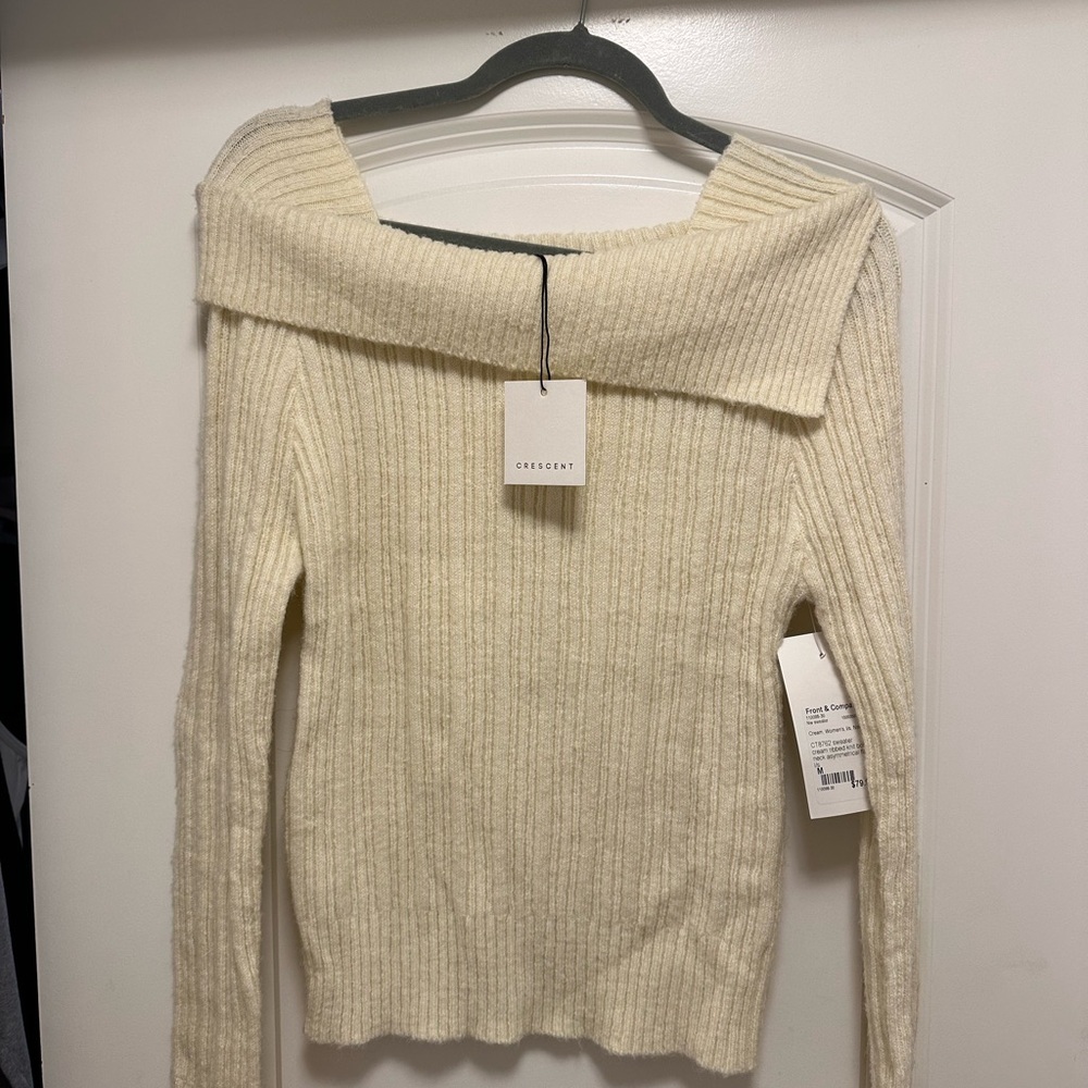 Off-Shoulder Ribbed Sweater in Cream - Picture 2 of 3